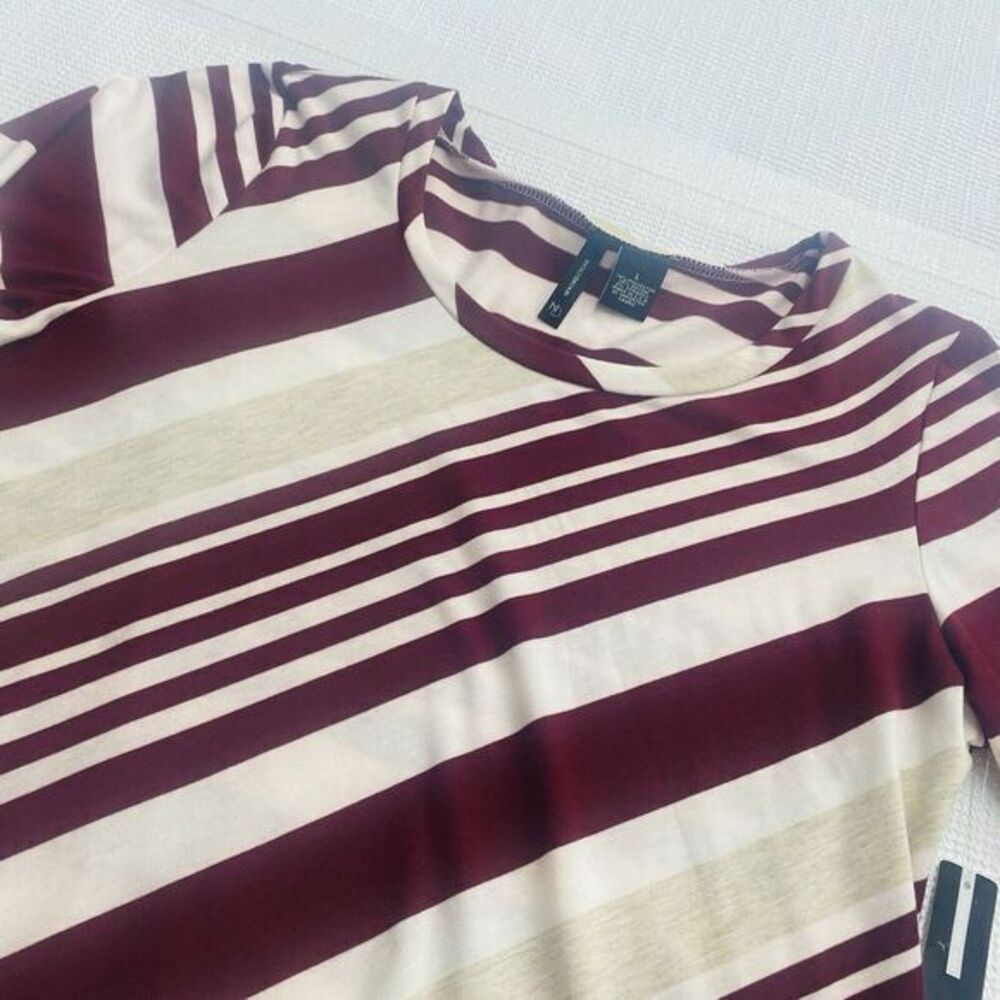 New Directions Women's L Ruby‎ Red Peppermint Striped Asemetrical 3/4 Sleeve